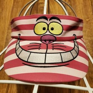 Vintage Disneyland Visor Hat Women Strapback Pink Striped Cheshire Cat Rare